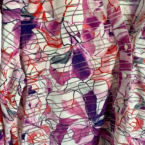 Emily Daniels Pink Purple Floral Print 3/4 Sleeves Top Women's Medium - Picture 5 of 10